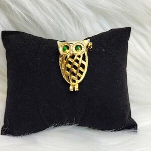 Vintage Gerry's Gold Owl Brooch with Green Eyes